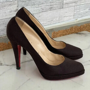 Christian Louboutin red bottom Brown Wool women’s Heels size 39 .8.5